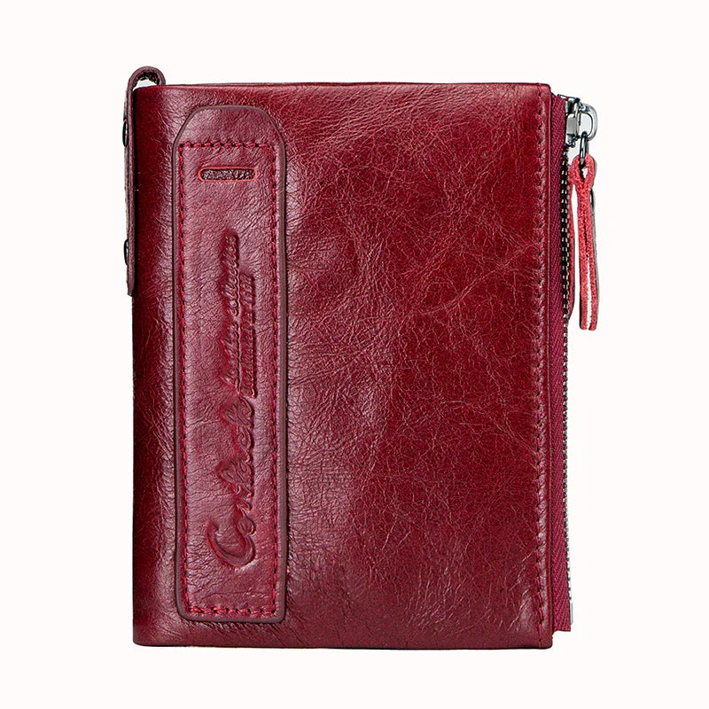 CONTACT'S Genuine Leather Wallets for Women Short Bifold Fashion Women's Purses Card Holder Coin Purse Money Clip Women's Wallet