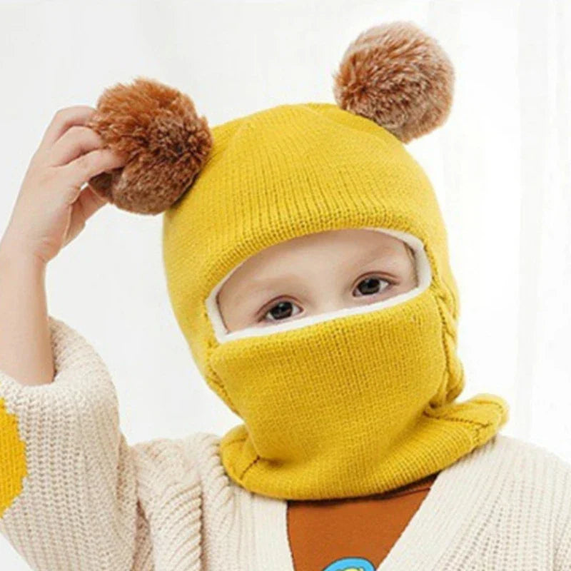 2024 Autumn and Winter Kids Balaclava Hat PomPom