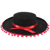 Breathable Hat Red Hair Ball Ribbon Felt Fun