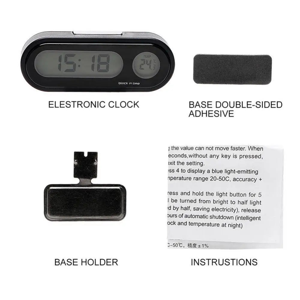 Car Mini Electronic Clock Time Watch Auto Dashboard Clocks Luminous Thermometer Black Digital Display Car Accessories wholesale