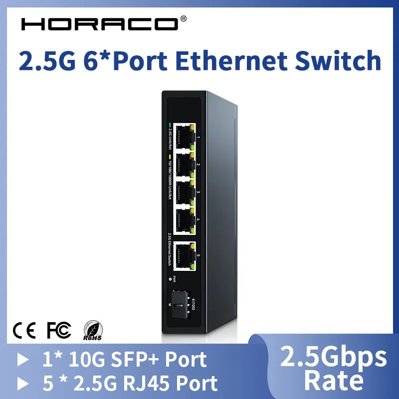 HORACO 2.5G Ethernet Switch 5 Port 2500Mbps Network