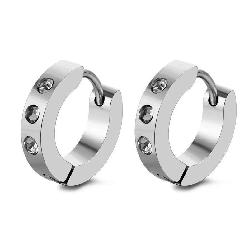 New Trendy Round Hoop Earrings Simple Zircon Stainless