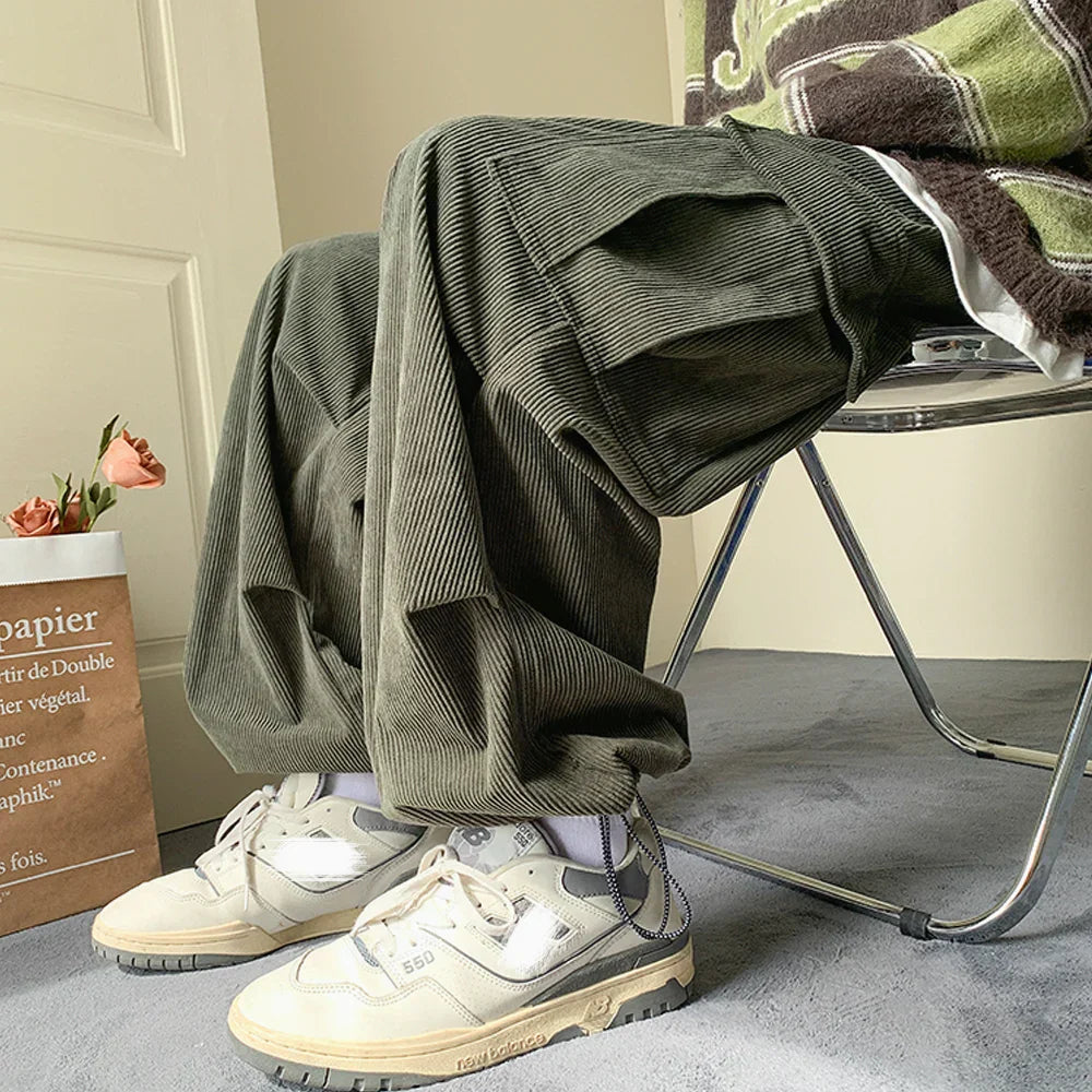 Men's Brown Y2K Baggy Japan Pants Oversized Corduroy