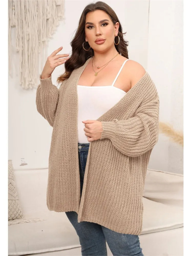 Plus Size Autumn Winter Midi Knitted Cardigan Women