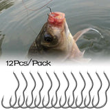 12Pcs/pack High Carbon Steel Fishing Hook Sharp Barbed