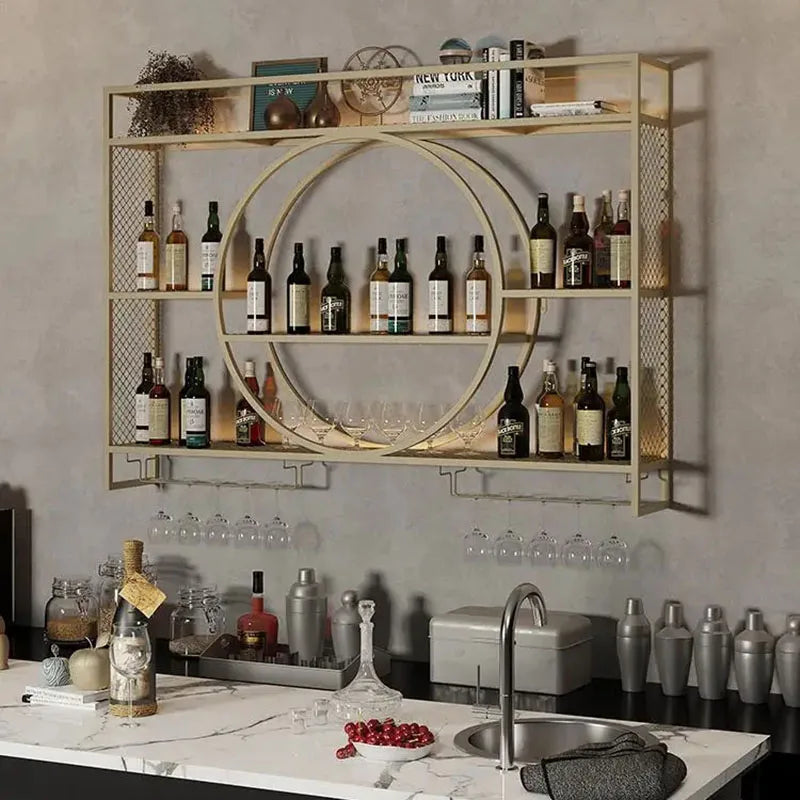 Luxury Metal Bar Cabinet Wine Spice Rack Open