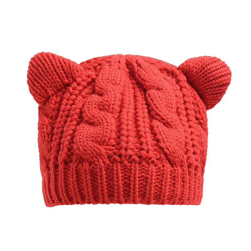 Solid Color Warm Cat Ear Knitted Hats Crochet