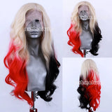 Ombre Blonde to Half Red Black Wavy Synthetic