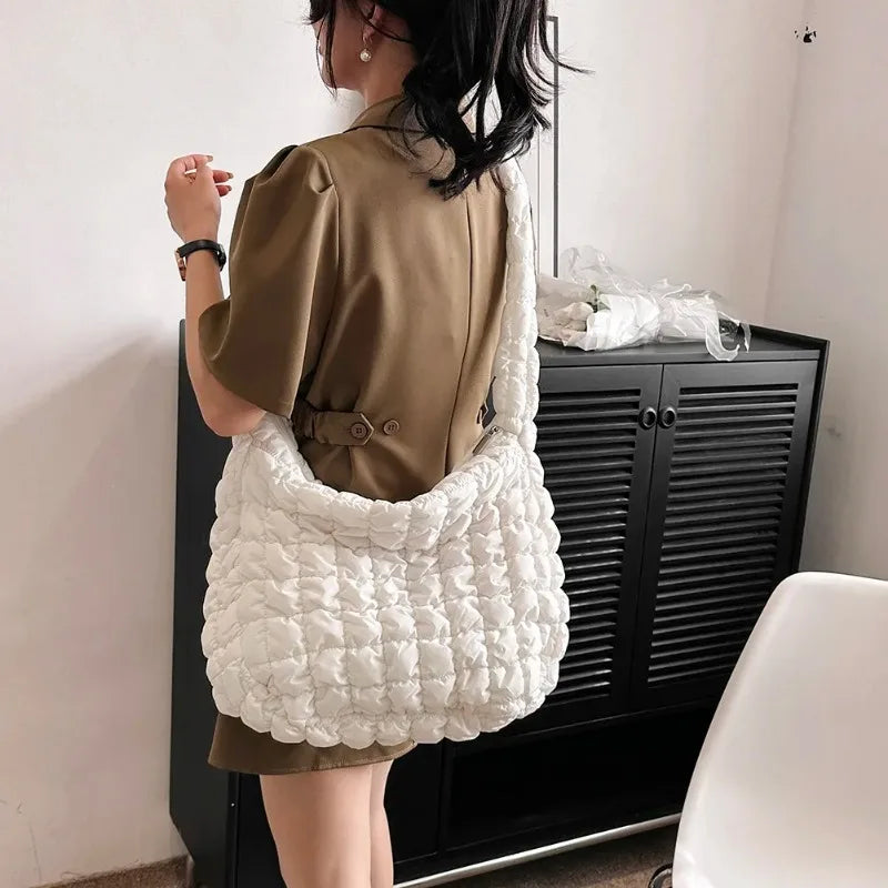 Quilted Padded Crossbody Bag for Women Pleated Bubbles