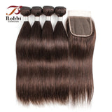 Brown Straight Human Hair 2/3 Bundles with 4x4