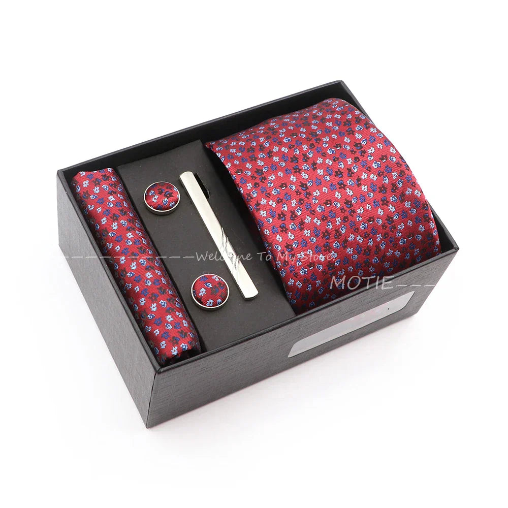 Gracefully Polyester Tie Set With Box Red Floral