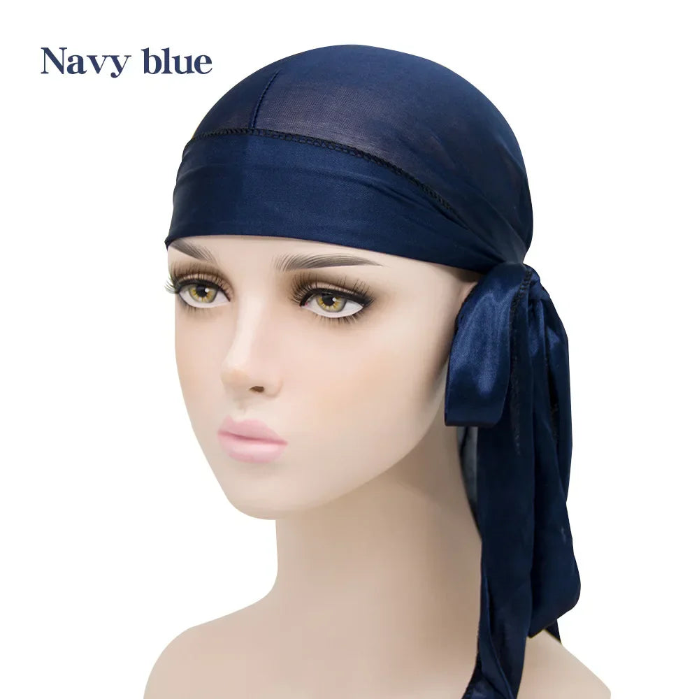 Unisex Silky Satin Durags Bandanas Turban Hat Elastic
