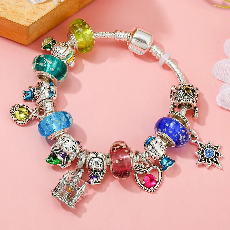 Cute Enamel Disney Princess Dress Charms Bracelet Women