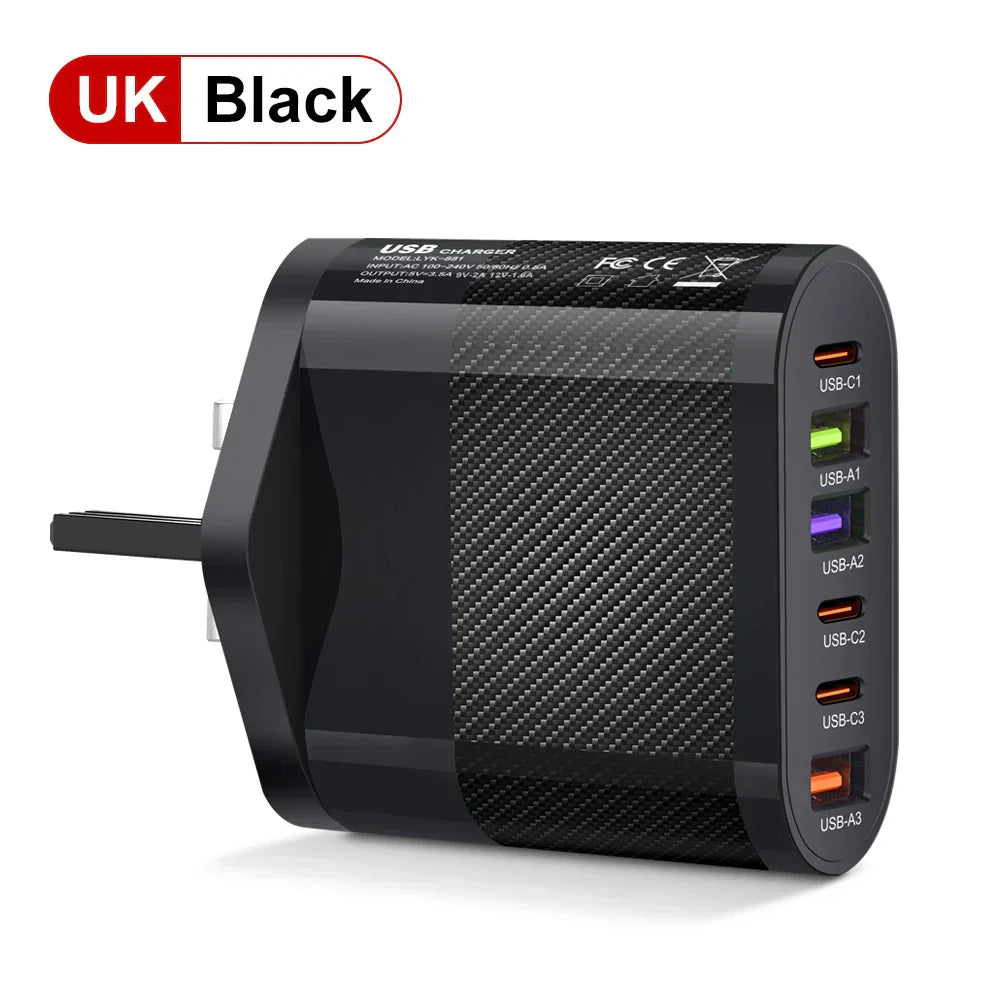 65W USB C Charger Multiple 6 Ports Type