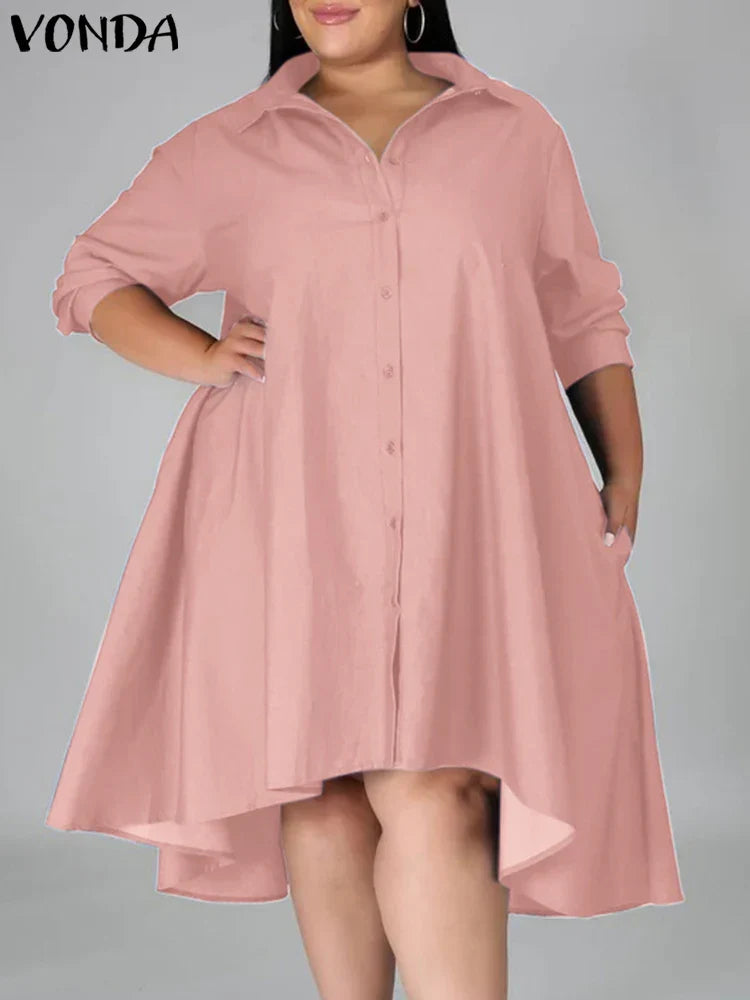 Plus Size 5XL VONDA Women Vintage Shirt Dress