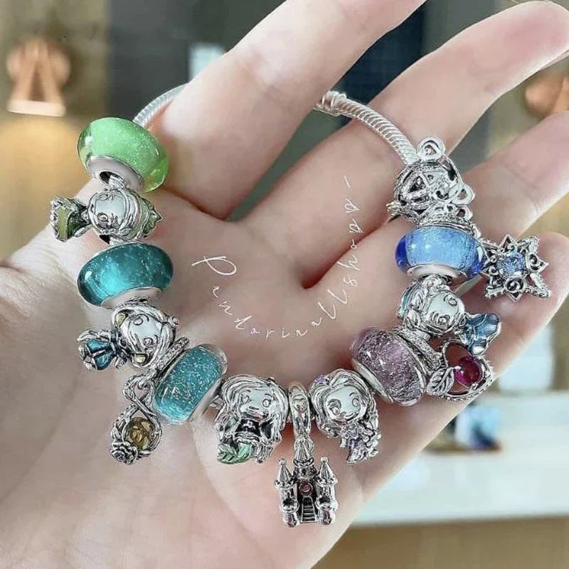 Cute Enamel Disney Princess Dress Charms Bracelet Women