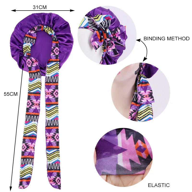 Women Satin Print Sleeping Cap Nightcap Bonnet Headband