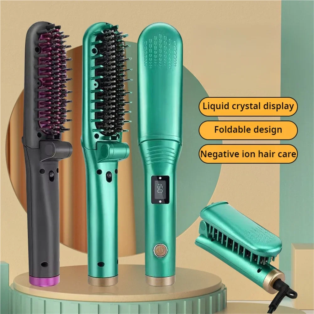 Foldable Electric Hot Comb 5-adjustable Crystal Straight Hair