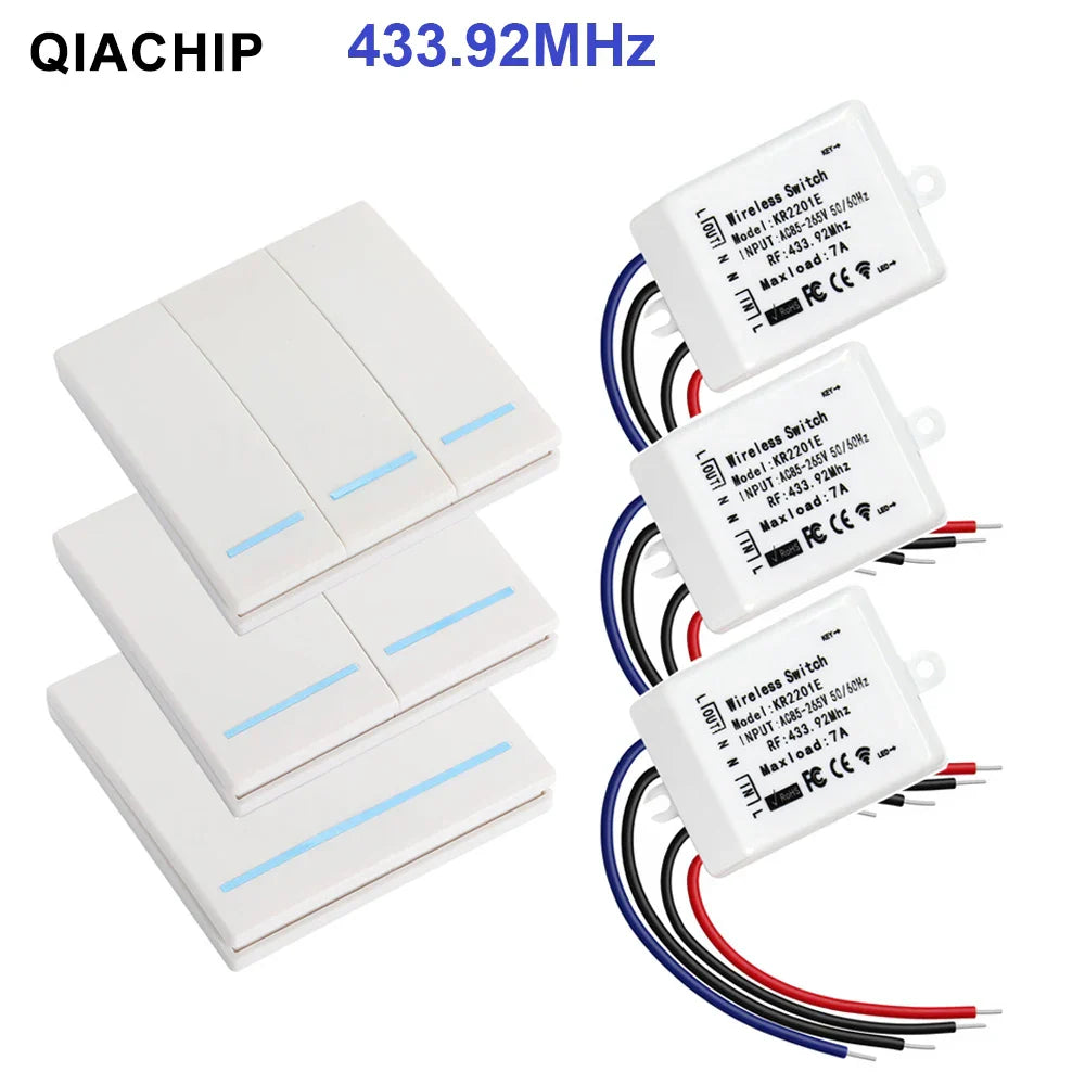 QIACHIP 433.92MHz AC 220V 1 CH Wall Panel