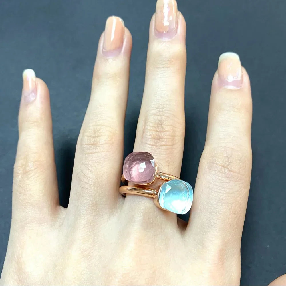 2PcsSet Pomellato Ring Stacked Mix Color Crystal Ring