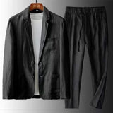 Men 2-Piece Set Solid Breathable Casual Clothes Business