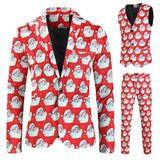Mens Fashion Casual Suit Printed Christmas Jacket Pants