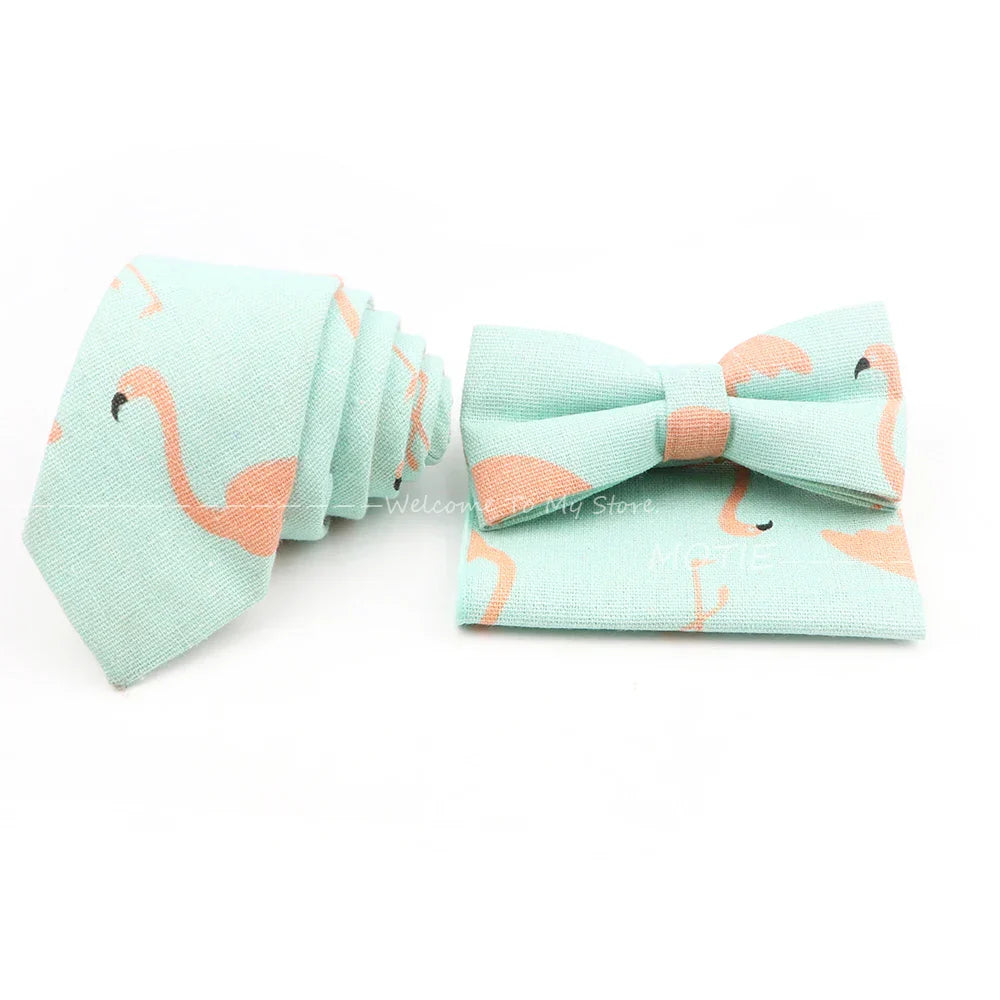 Men Linen Plant Ainmal Ties Set Pocket Handkerchief