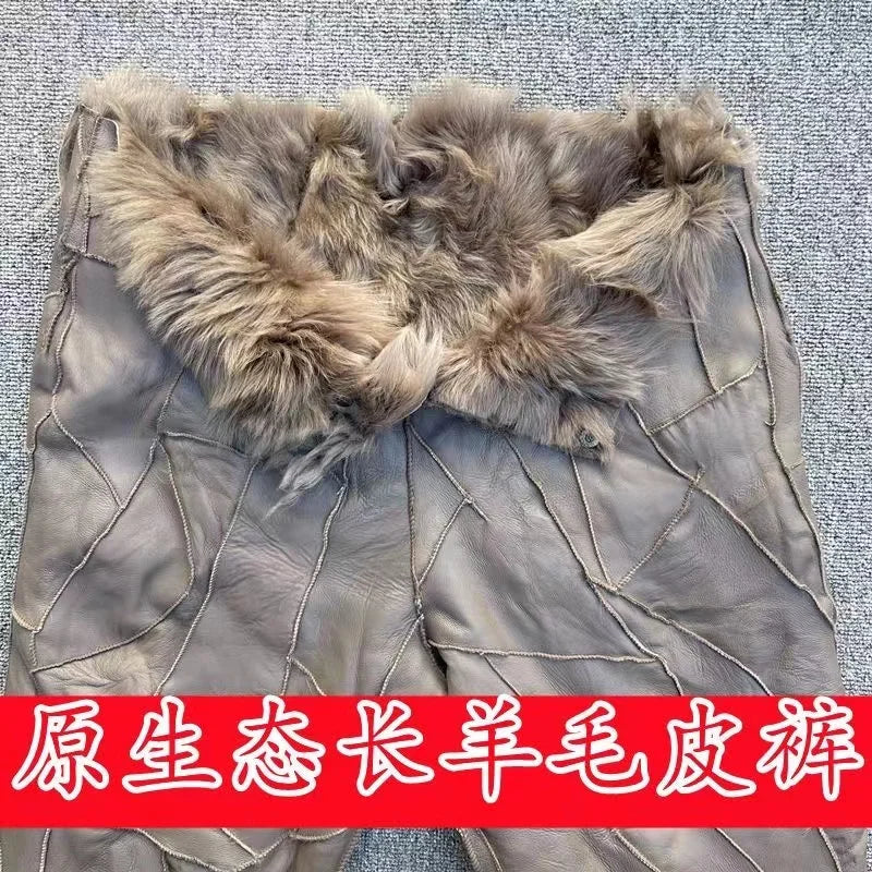 Pure Sheepskin Pants Cold Winter High Waist Inner