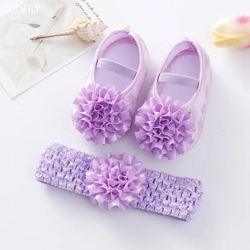 0~18M Cute Bowknot Newborn Baby Shoes Headband Set