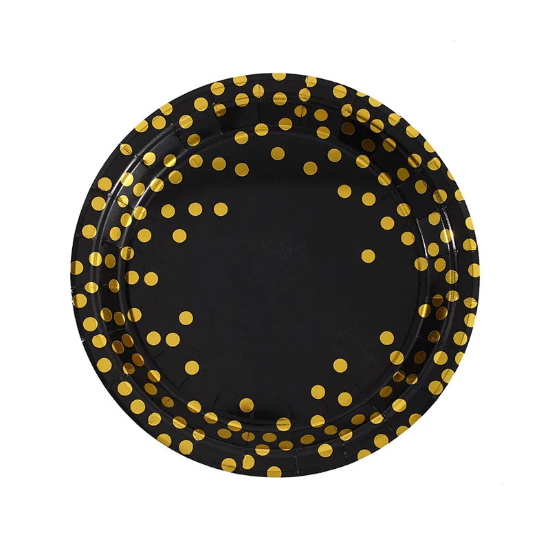 Stamping black polka dots disposable birthday party tableware