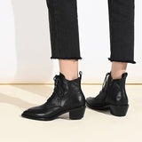 Genuine Leather Retro Mature Women Ankle Boots Pointed