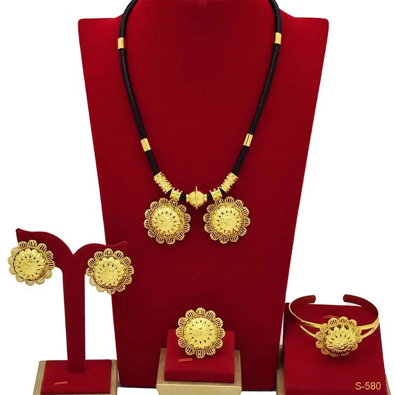 African 24K Gold Color Coins Necklace Bracelet Sets