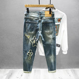 Streetwear Ripped Jeans Men's American Slim Stretch Fashion