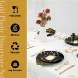 225pcs Gold Disposable Dinnerware Set, 25 Dinner Plates,