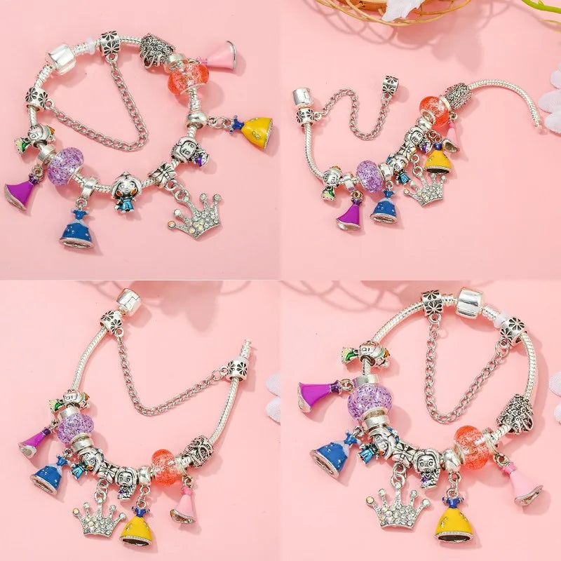 Cute Enamel Disney Princess Dress Charms Bracelet Women