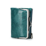 Contact'S Metal Frame Wallet Ladies Purse Women Cowhide Vintage Hasp and Zipper Red Small Purses for Woman ID Cards And Coin