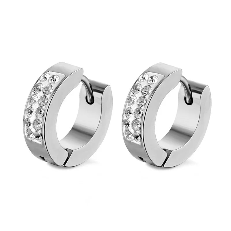 New Trendy Round Hoop Earrings Simple Zircon Stainless