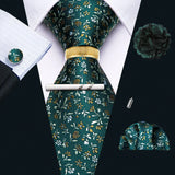 Barry.Wang Silk Mens Tie Hanky Cufflinks Clip Brooch