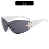 Rimless Y2K Sunglasses for Women Men,Trendy Wrap Around