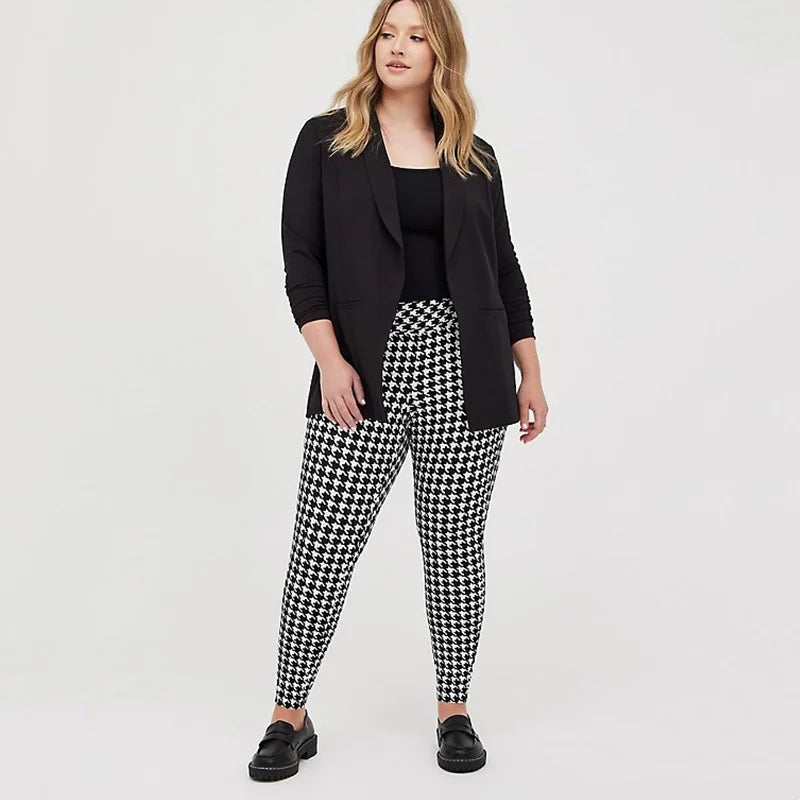 Plus Size Houndstooth Print Summer Spring Leggings Women