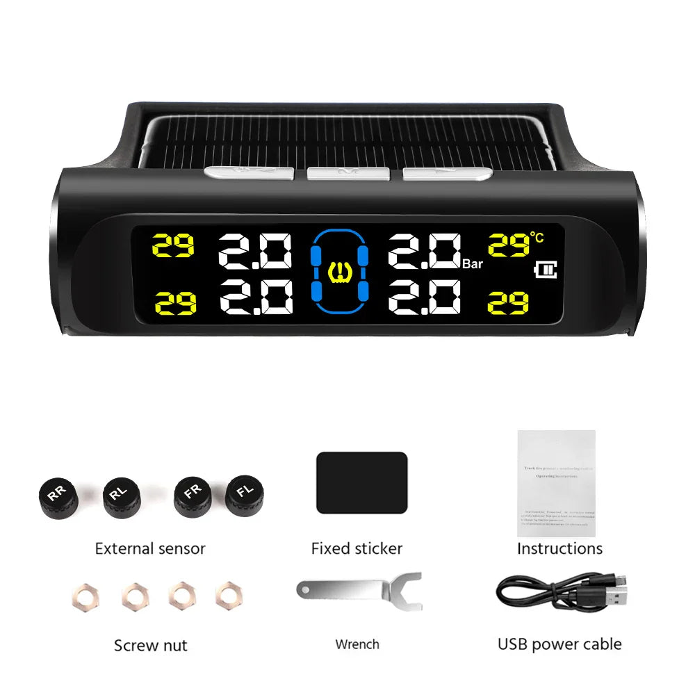 Solar Car TPMS Tire Pressure Alarm Digital Colorful
