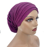 Glitter Pleated African Turban Cap Womens Head Wraps