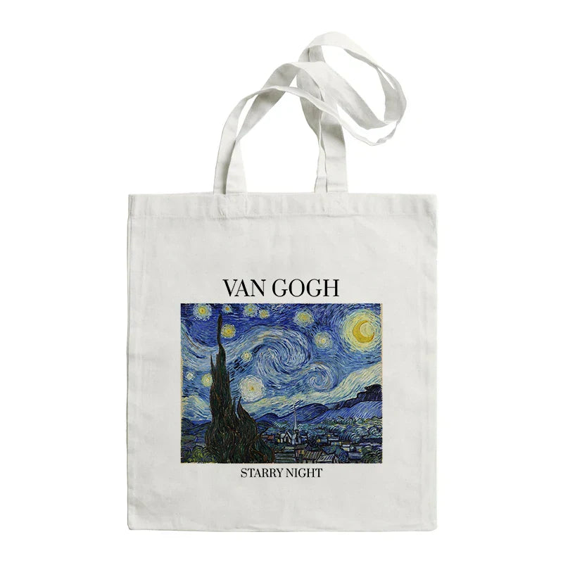 Van Gogh Painting Women Canvas Shoulder Bag High Capacity Tote Bag Aesthetics Shopping Bags Cotton Handbags Books Bag For Girls