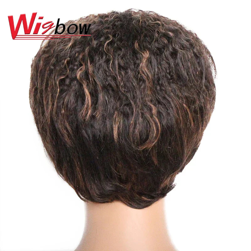 Human Hair Kinky Straight Wig Short Wet And