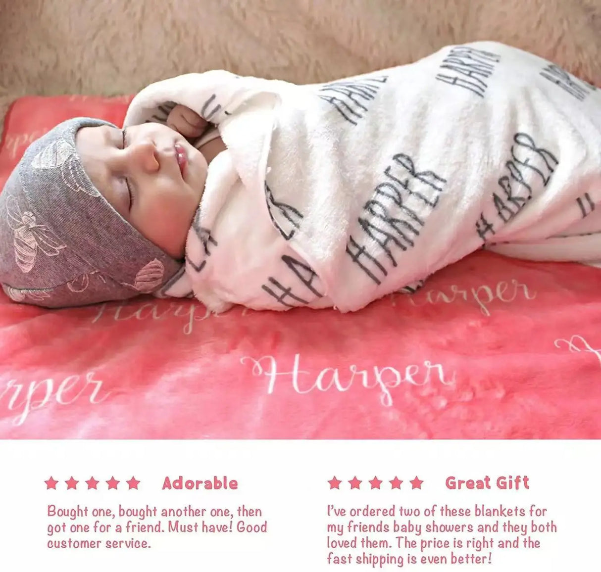 Personalized Color Blanket Baby Name Swaddle Flannel Fleece