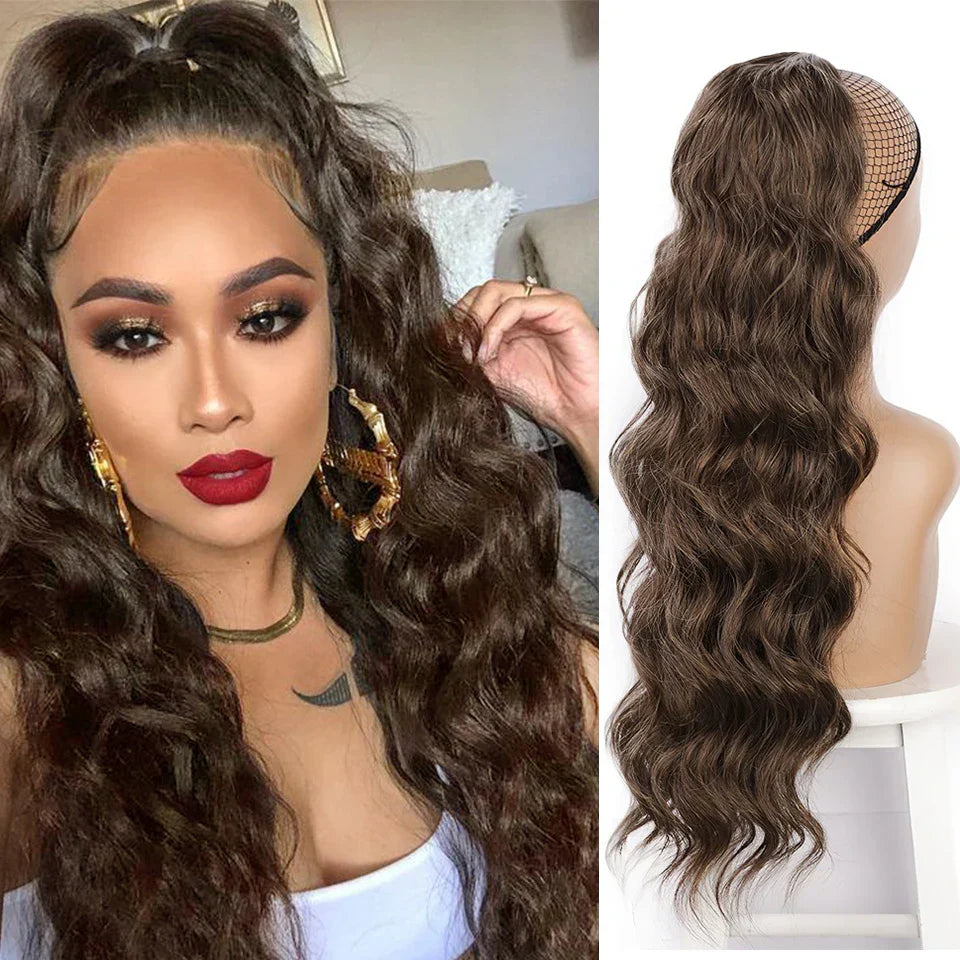 Vigorous Synthetic Long Body Wavy Drawstring Ponytail for