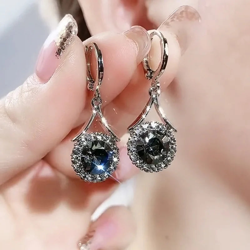 Trendy Round Crystal Drop Earrings For Women Luxury