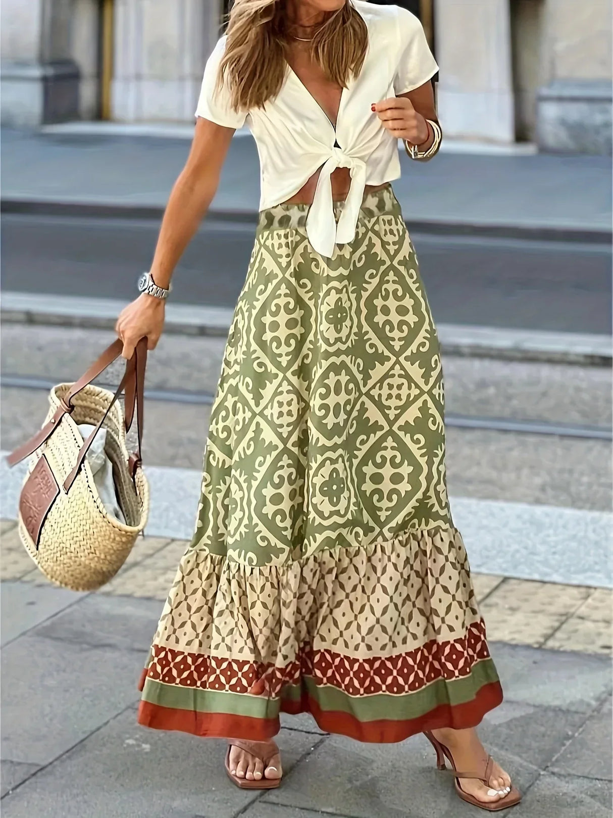 Plus size womens summer yellow and green bohemian