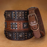 Durable Spiked Genuine Leather Dog Collar For Medium