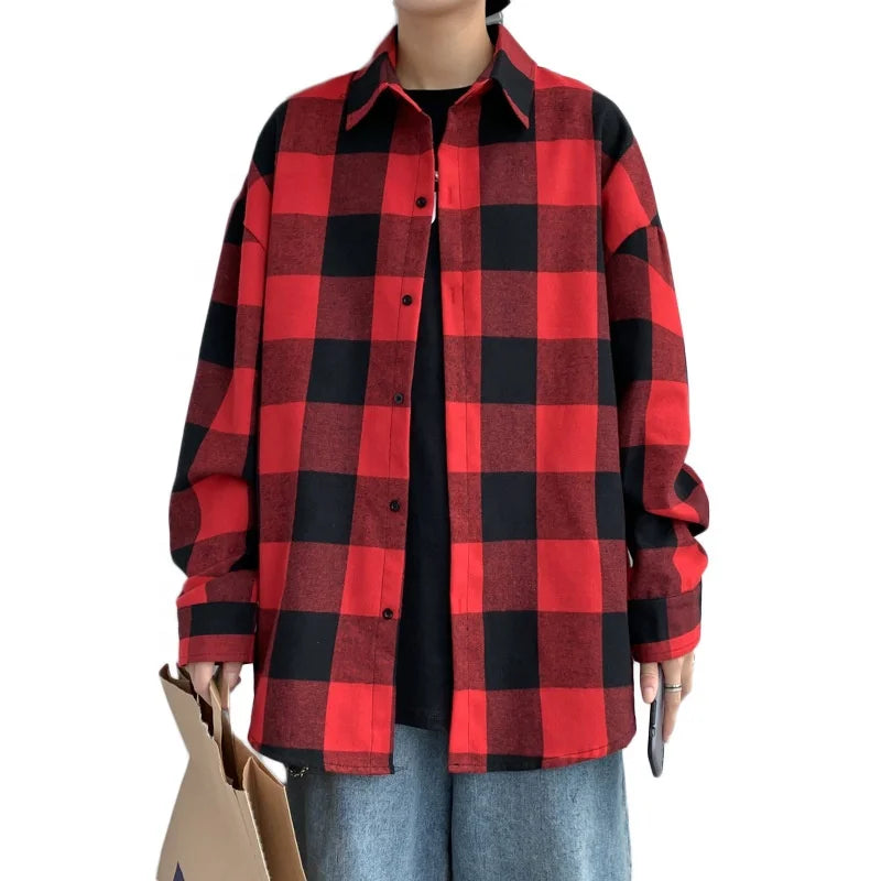 Long-sleeved plaid shirt men's spring Korean style trendy